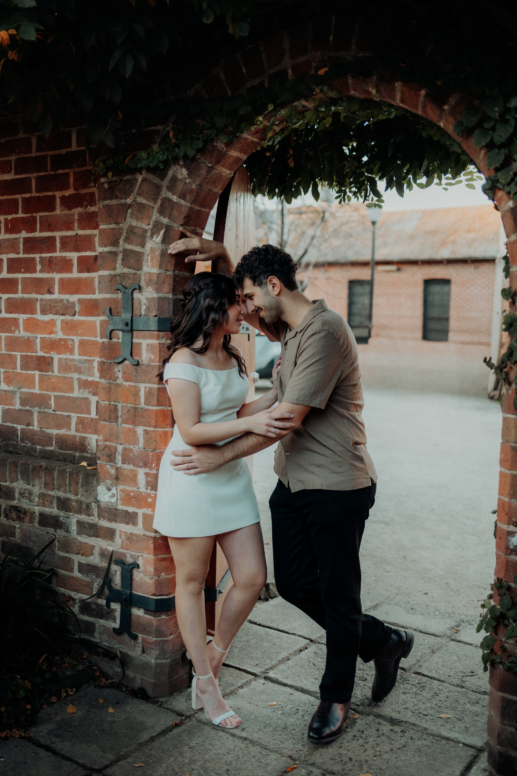 Romantic modern editorial engagement photo by Meredith Photography at the Church Bar in Bathurst NSW. Hair by Bree Collective.