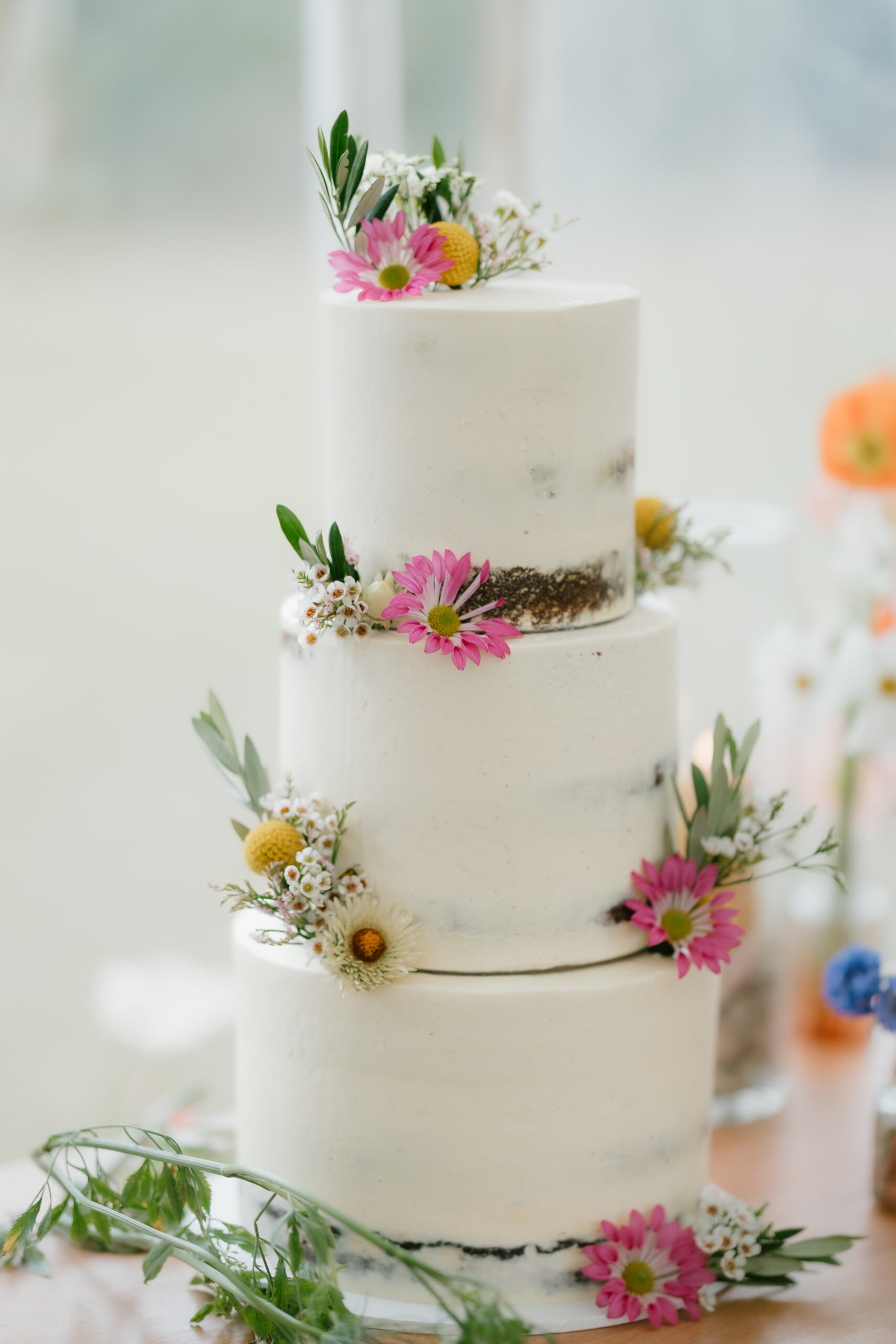 Lithgow wedding cake photographed by Meredith Photography featuring Australian native florals and nude white buttercream frosting